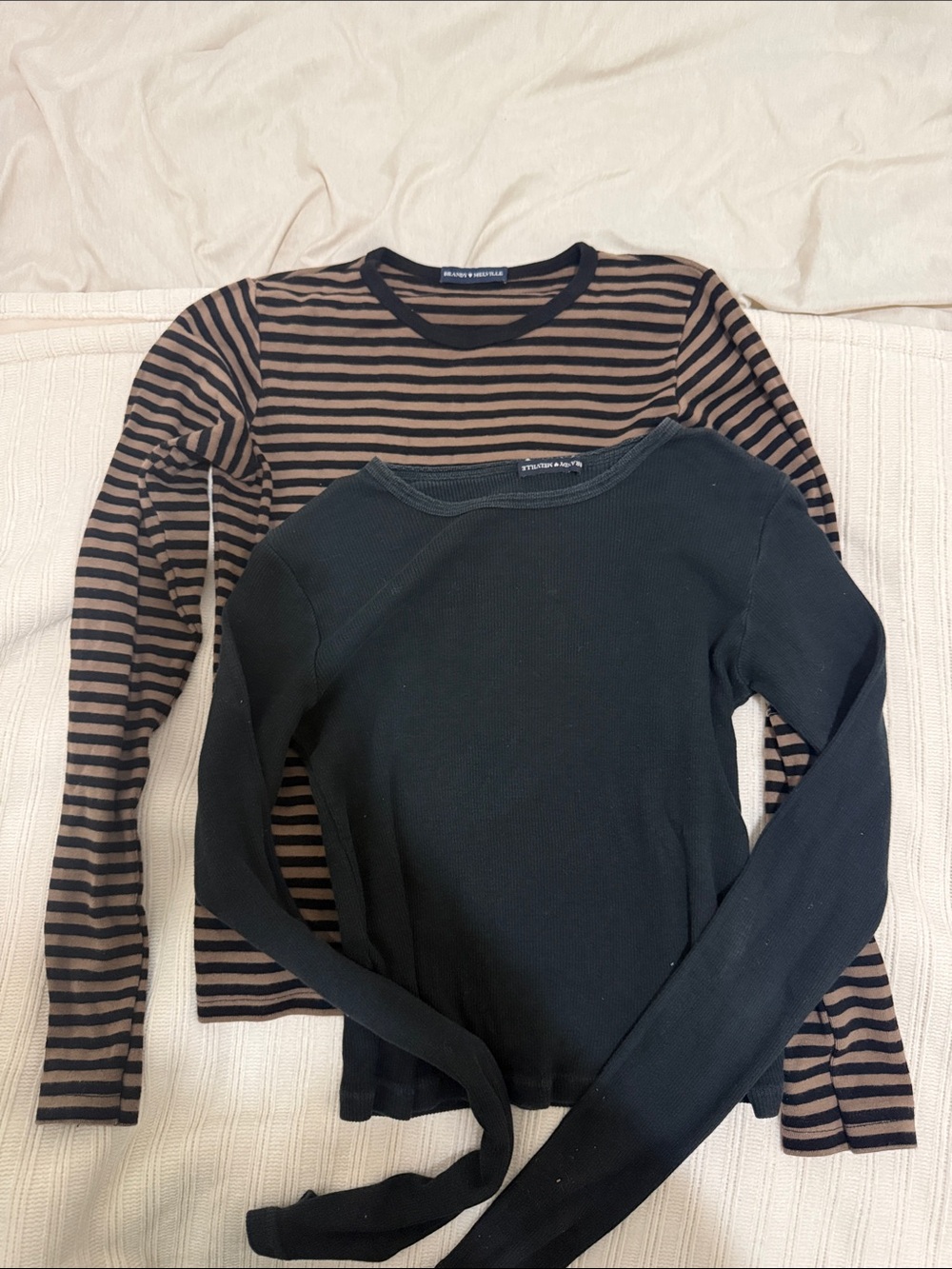 Brandy Melville Striped Brown & Black Long-Sleeve Sweater Duo